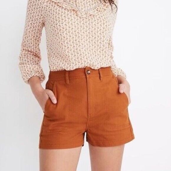 Madewell Pants - MADEWELL Camp Shorts Burnt Orange Twill Stretch High Rise #AJ524 Women’s XXS